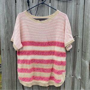 Cottage core Valentine’s Chaps M Pink and Beige Striped Knit Sweater
